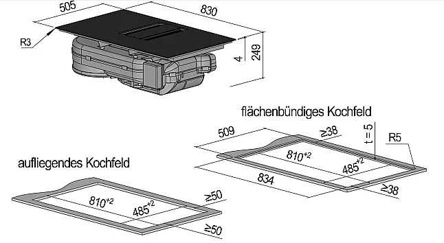 Induktionskochfeld mit Muldenlüfter Berbel BKA 83 DLP E07
