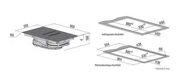 Induktionskochfeld mit Kochfeldabzug Muldenlüfter Berbel BKA90DLI