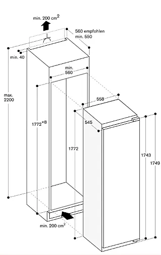 Einbau-Kühlschrank mit Gefrierfach – B-Ware | Serie 200 | Vollintegrierbar