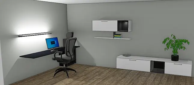 Homeoffice Calagary-GL Samteiche-schwarz + Wohnwand fect brillant -kristallweiß- HK 1237