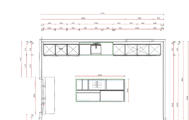 Zeile mit Insel I Designküche mit Miele-Geräten | Eiche Furnier | Premium-Ausstellung I perfekt für Altbau
