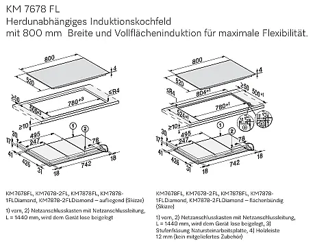 Induktionskochfeld, 80cm, flächenbündig