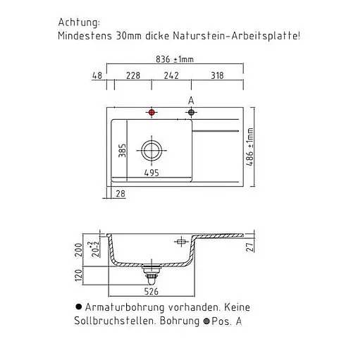 Neue Keramikspüle Stema86 SL/F für flächenbündigen Einbau