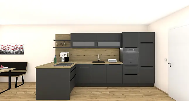 Design-Küche in Schwarz-Matt-Lackiert mit Anti-Fingerprint-Ausführung