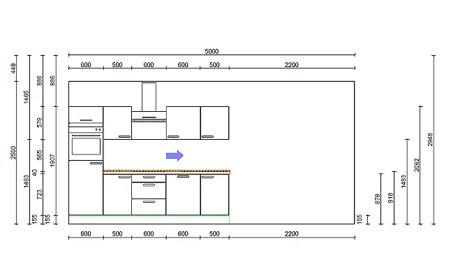 Küche 280cm hochglanz  weiß / Evoke Eiche Nachbildung