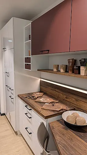 Uni Gloss Hochglanzküche Weiß mit Holzoptik inkl. Geräte