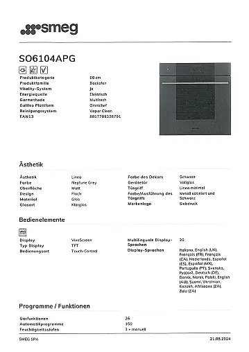 Einbaubackofen mit Mikrowelle und Dampfgaren Neptun Grey Multifunktionsgerät