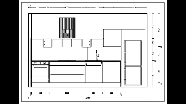 Loft- Küchenzeile in Betonoptik mit Applikation feuerrot/weiß/Holz