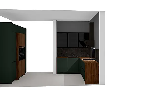 Elegante L-Küche in Mineralgrün – OHNE E-Geräte
