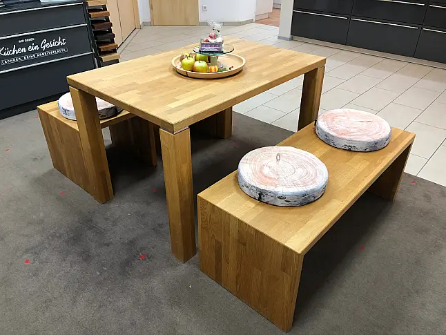 Tischgarnitur Massivholz Eiche - Tisch + 2 x Hocker + Sitzbank
