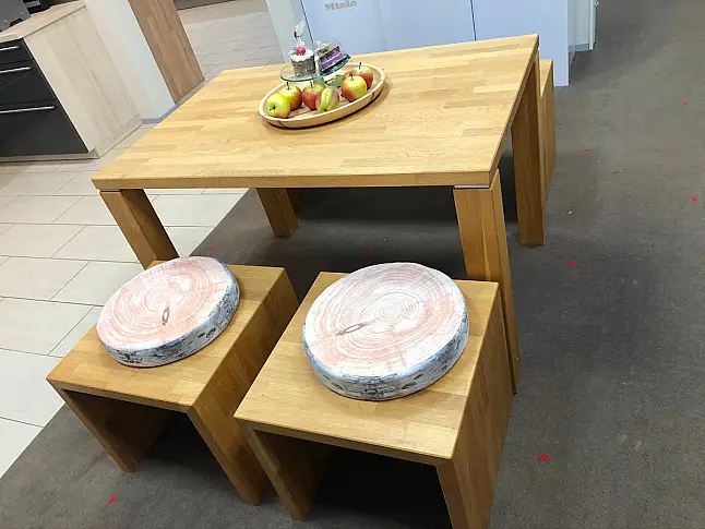 Tischgarnitur Massivholz Eiche - Tisch + 2 x Hocker + Sitzbank