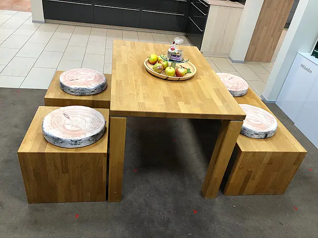 Tischgarnitur Massivholz Eiche - Tisch + 2 x Hocker + Sitzbank
