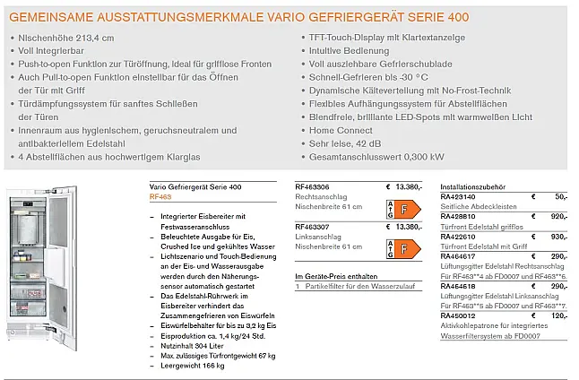 GAGGENAU-Vario-Gefriergerät, 61cm breit, min. 213cm hoch, voll integrierbar