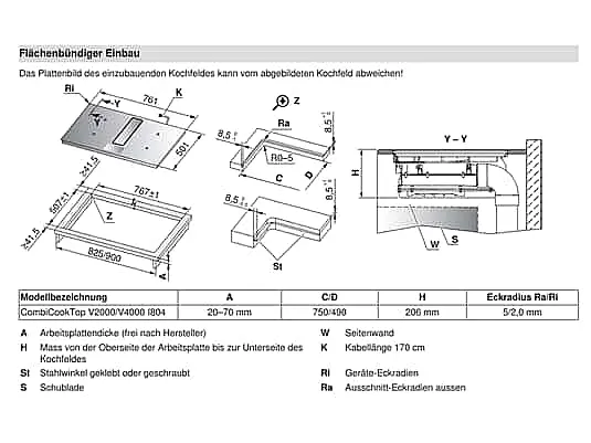 V-ZUG CombiCookTop V2000 I804 Kochfeldabzug Induktion