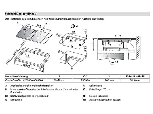V-ZUG CombiCookTop V4000 I804 Kochfeldabzug Induktion