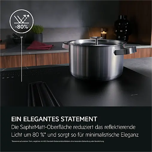 Autarkes Kochfeld mit integriertem Dunstabzug / SaphirMatt® / Muldenlüfter / Umluft / 83cm