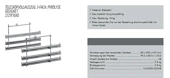 3-Fach Teleskopvollauszug für Backofen