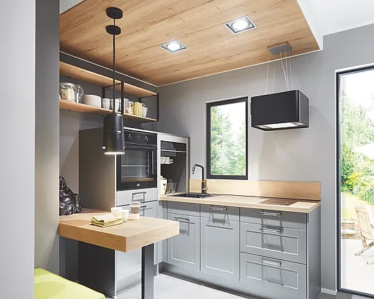 Tiny House Küche und Wohnen - Küche + Garderobe + Regalsystem + Raumteilerregal + Sideboard mit Spiegel - Modell Credo