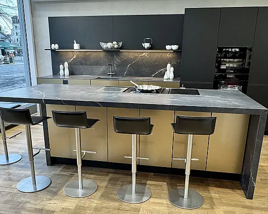 Hochwertige Design-Küche mit Echtholzfurnier und Bronze-Akzenten - MK-1-PREMIUM