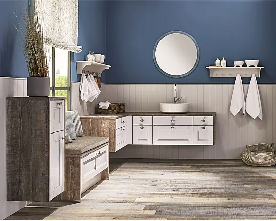 Exklusives Badezimmer - Echtholz lackiert Seidengrau - Landhausstil- Messestück - sofort verfügbar - York