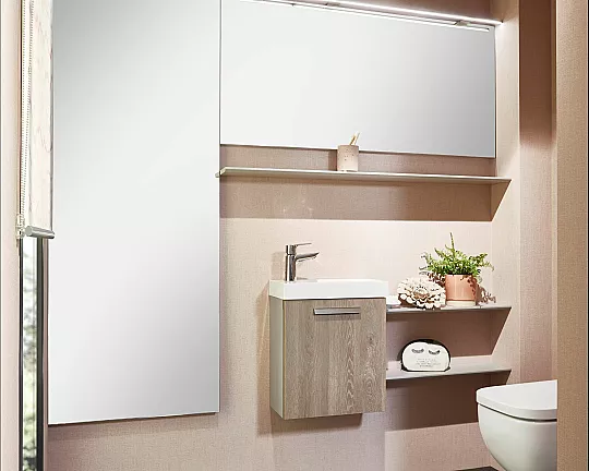 Exklusives Gäste WC / Waschbecken -  für kleines Badezimmer oder Gäste WC - 2 große Spiegel mit LED-Beleuchtung - Riva