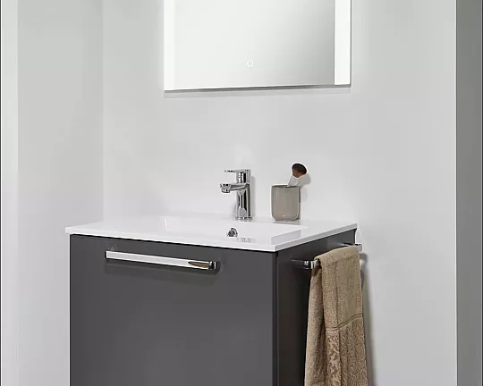 Exklusiver Badezimmer Waschtisch / ideal für Gäste WC oder kleines Bad - Spiegel mit LED-Beleuchtung - Touch Schiefergrau