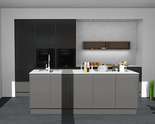 *** FLASHSALE bis 30.06. *** | Luxus-Traumküche SieMatic | grifflos | PUR-Lack graphitgrau| mit Insel | Stein-Arbeitsplatte | Miele/BORA-Vollausstattung | Premium-Ausstattung | sofort verfügbar | Preisvorteil: mehr als 11 800 EUR | - SLX-LG graphitgrau glzd. SQ-Lack