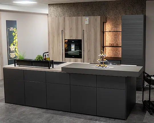 hochwertige Küche Ballerina Smart-Glas-satiniert-Karbonmetallic - MIELE-Geräte - XL SMART-M Karbonmetallic