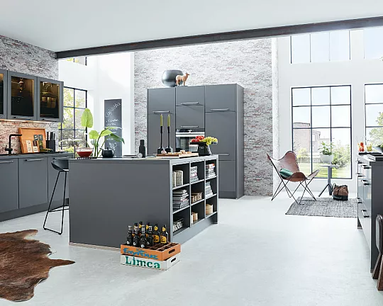 Wohnküche mit Bosch-Geräten - Touch Schiefergrau