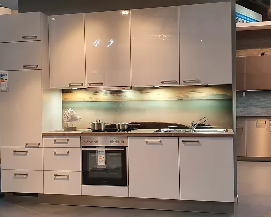 Moderne Küchenzeile in moonlight-grey, Lacklaminat hochglanz - Modell 265 ,,Susann"