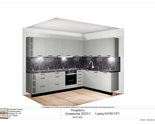 KONSUM75  - L-Küche ca. 3X2m inkl. Top-Geräte, Granit-Spüle, Beleuchtung und Zubehör - LEIPZIG