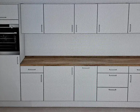 Küchenzeile Mondern  Weiß Seidenmatt   Arbeitsplatte Naturel Oak Nachbildung - Cindy