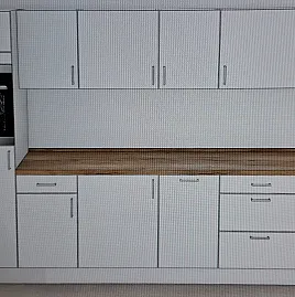 Küchenzeile Mondern  Weiß Seidenmatt   Arbeitsplatte Naturel Oak Nachbildung
