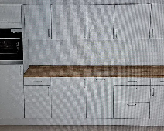Küchenzeile Mondern  Weiß Seidenmatt   Arbeitsplatte Naturel Oak Nachbildung - Cindy Weiß Seidenmatt