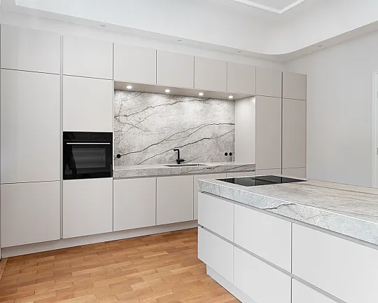 Moderne Küche mit keramischer Kochinsel - EASYTOUCH 969 Sand Ultramatt