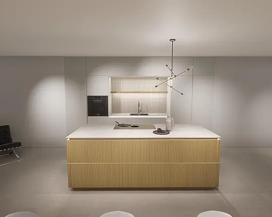 Luxusküche von Häcker inkl. Montage*. Funierte Rillenfront. Keramik von Neolith. - AV 6023