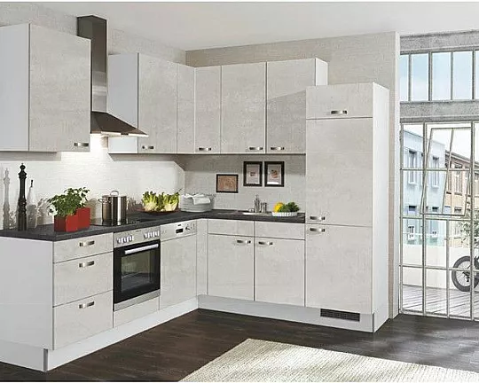 Neue Pino Küche mit Bosch Geräten nur 2 Wochen Lieferzeit Einbauküche 218 Beton Weißgrau 665 - PN100 Nr.665