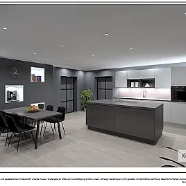 Elegante gerade Zeile mit Insel, Kristallweiß, Montreal Feineiche-schwarz