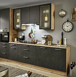 Eine elegante und moderne Küchenblock-Lösung in Mocca / Natural Oak