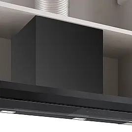 Integrierte Designhaube 90 cm Klarglas schwarz bedruckt, Mattschwarz