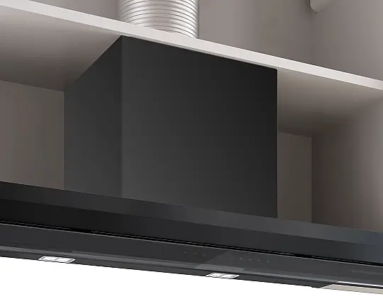 Integrierte Designhaube 90 cm Klarglas schwarz bedruckt, Mattschwarz - DBB99ET65