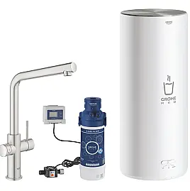 Red Duo Armatur u. Boiler Größe L, L-Auslauf, Supersteel