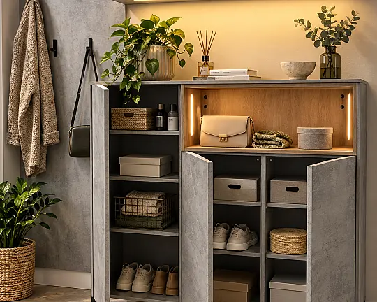 Garderobe Betonoptik | 220 cm | Neu & vormontiert - S70 STONE 263 Beton