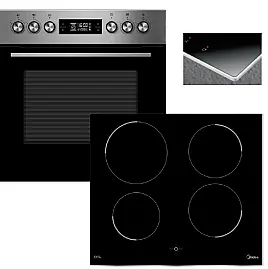 Midea ESK 3875 IX Herdset Induktion Edelstahl, 70 L, Teleskopauszug