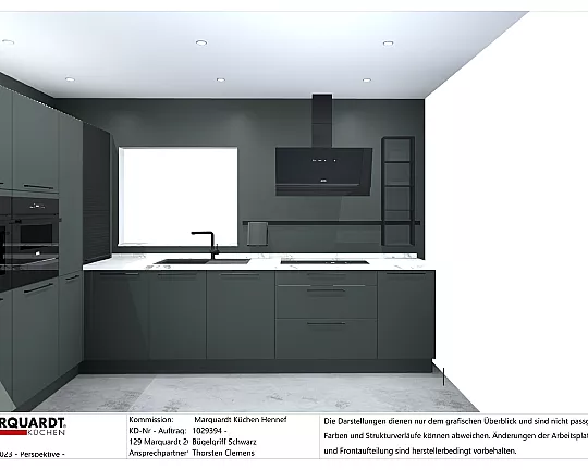 Küche "Easytouch" mit einer Dektonarbeitsplatte und AEG Geräten - Moderne Küche in einem dunklem Grünton Anti Fingerprint und einer Dektonarbeitsplatte
