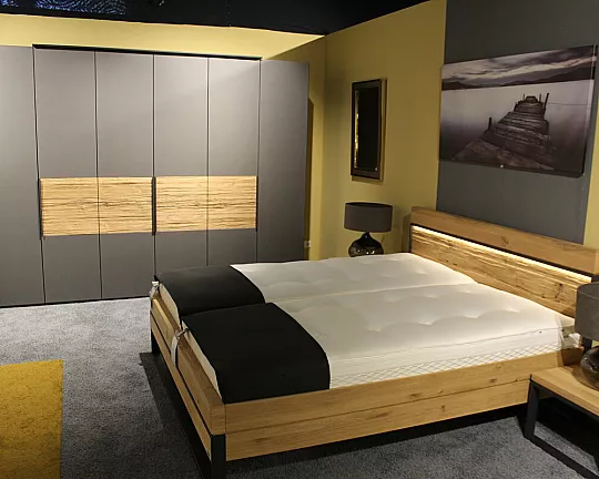 Schlafzimmer Anthrazit Holz Set mit Bett und Kleiderschrank modern Design - Acerra