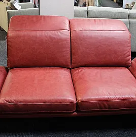 Ledersofa Rot 2,5 Sitzer Funktionssofa mit verstellbarer Rückenlehne, klappbare Armlehnen