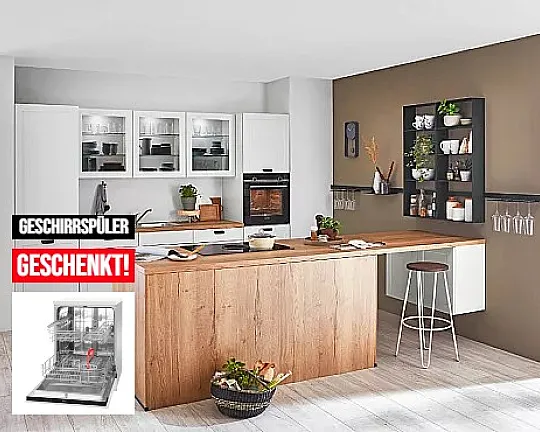 Elegante Landhausküche mit angebauter Kochinsel mit Siemens Elektrogeräten und Bora Kochfeldabzugssystem - Chester inkl. Lieferung & Montage
