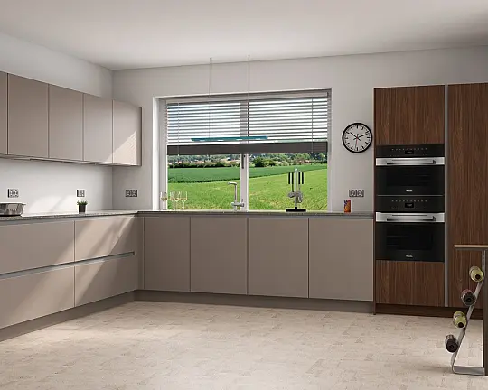 | Luxus-Traumküche SieMatic | grifflos | puristisches Design-Objekt, kombiniert mit edlem Nussbaum | sofort verfügbar | - S2-SLS achatgrau matt