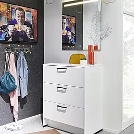 Garderoben-Schubladen-Schrank mit LED-Spiegel - Auch für`s Badezimmer möglich - Messestück
